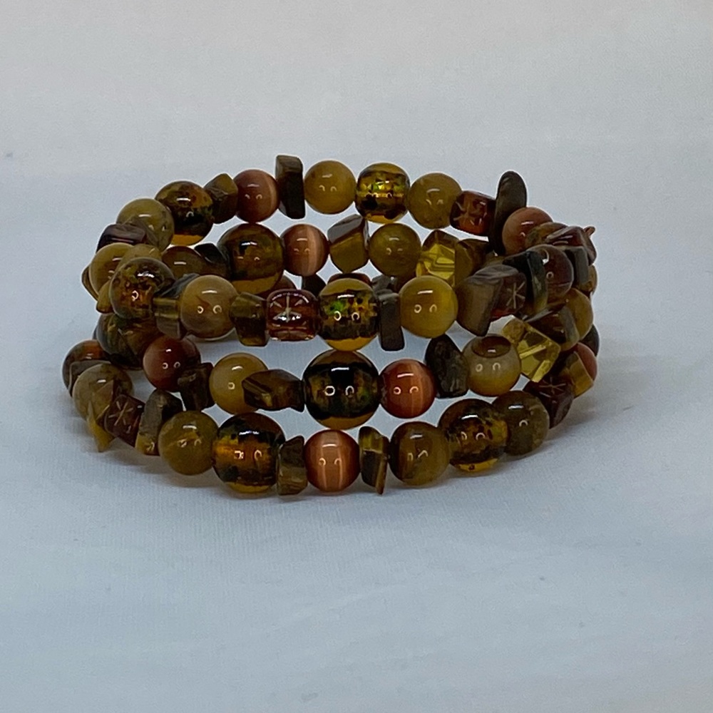 Handmade Brown Beaded Memory Wire (Wrap) Bracelets - Picture 16 of 16